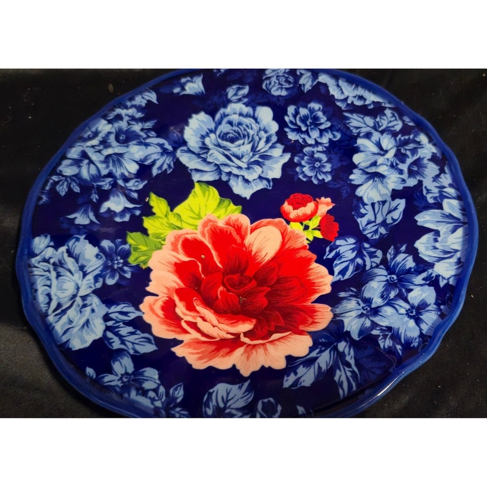 The Pioneer Woman Heritage Floral Stoneware Dinner Plate Navy Blue Red Rose 10.5